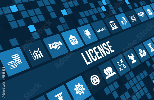 License concept image with business icons and copyspace.