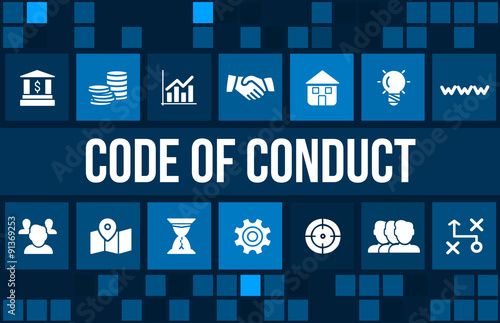 Photography Code of conduct concept image with business icons and copyspace.