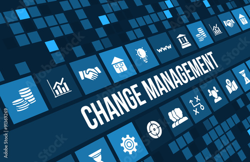 Change management concept image with business icons and copyspace.