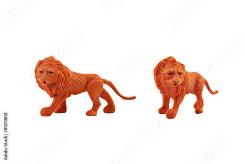 Sticker Isolated lion toy. Isolated lion toy side and angle view.