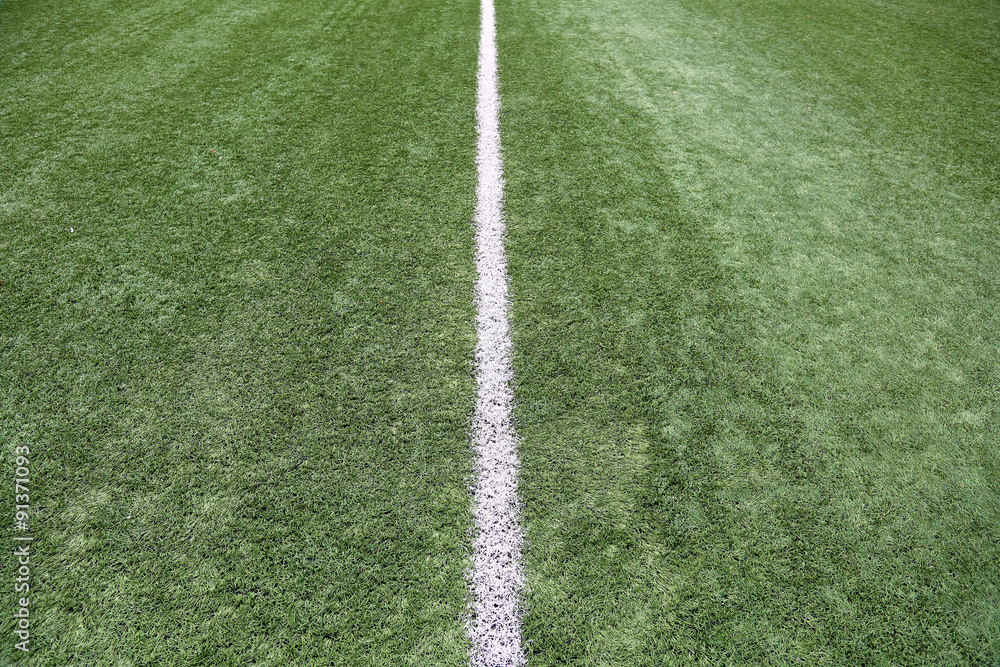 Markings on the lawn of an empty football soccer field
