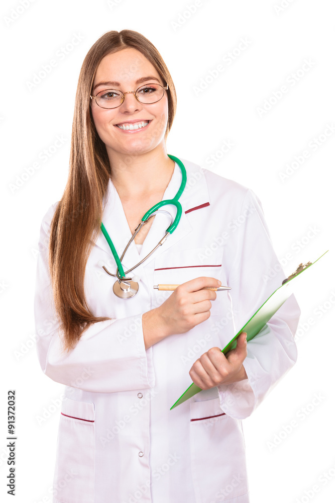 woman in lab coat stethoscope and clipboard woman in lab coat stethoscope and clipboard