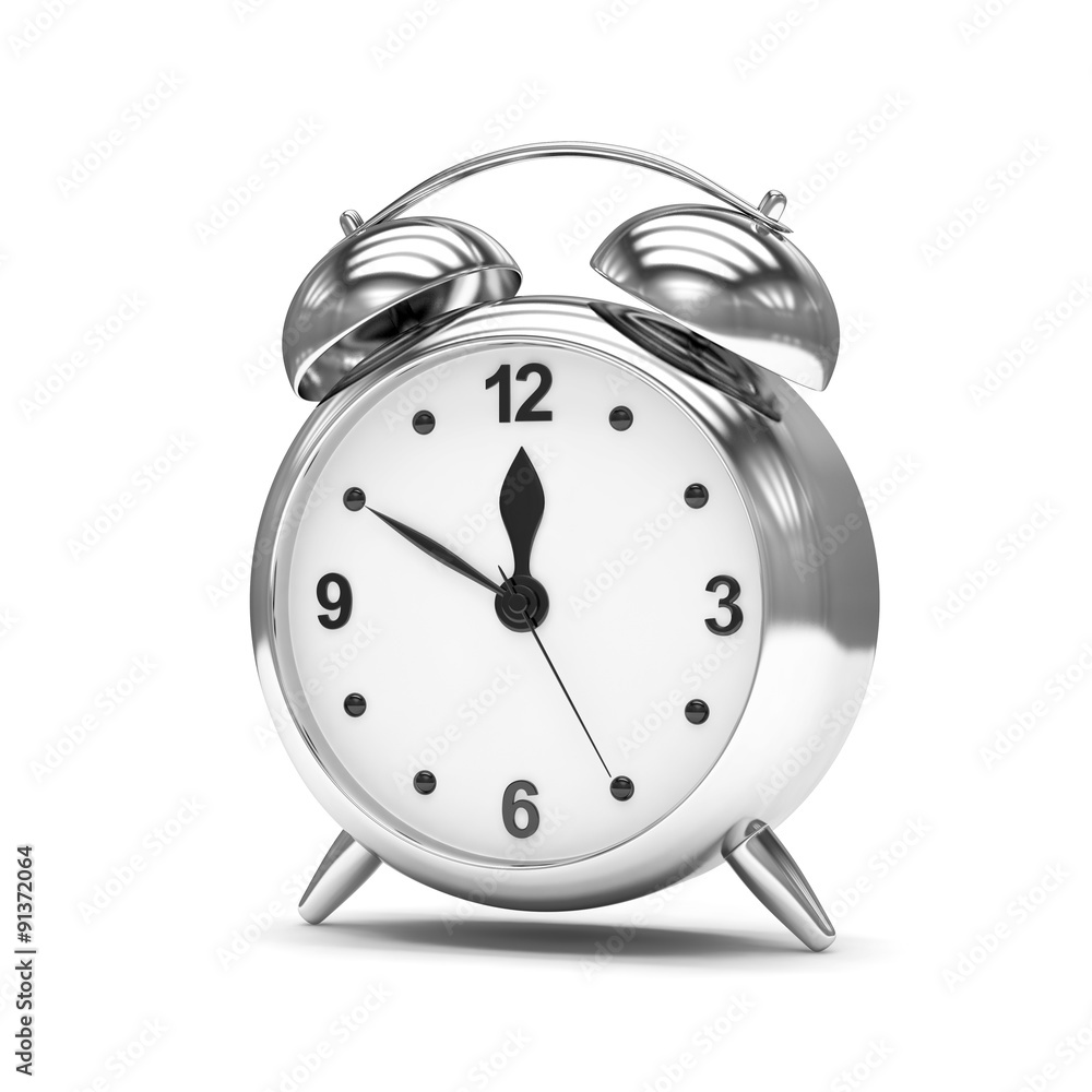 Chrome alarm clock on white Chrome alarm clock on white