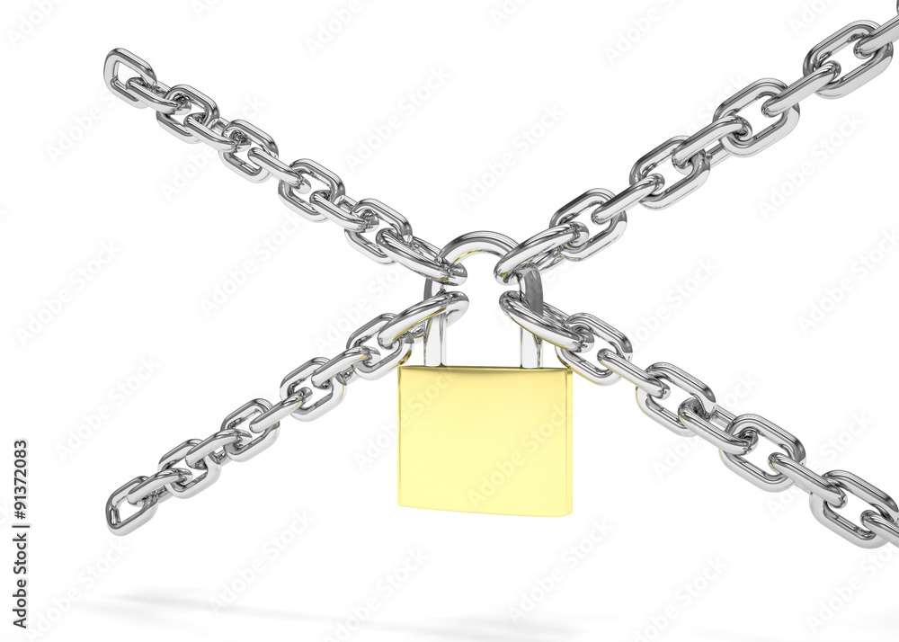 Padlock and chain isolated on white background Padlock and chain isolated on white background