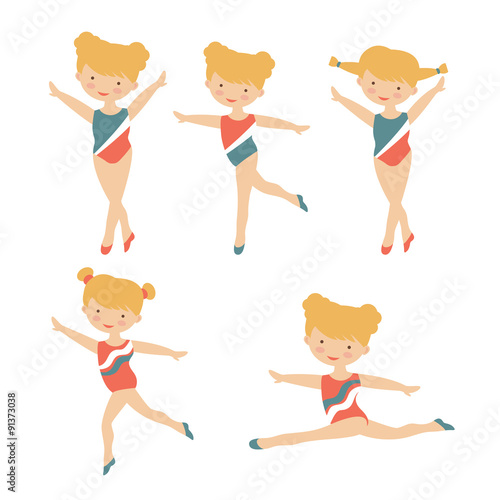 Adorable little gymnast girls characters set