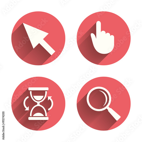 Mouse cursor icon. Hourglass, magnifier glass.
