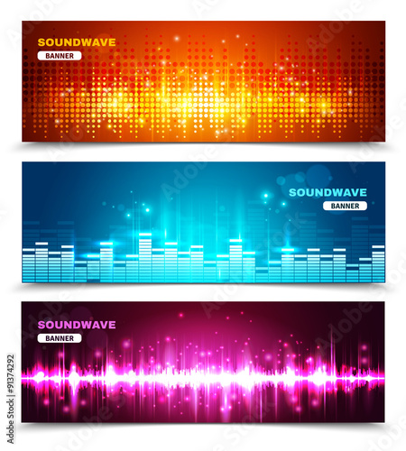 Equalizer sound waves display banners set 