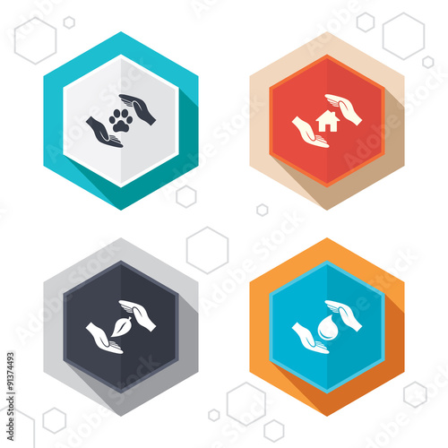 Hands insurance icons. Save water and nature.
