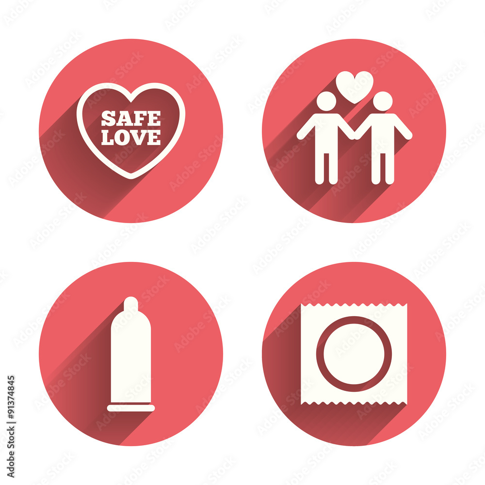 Condom safe sex icons. Lovers Gay couple sign. Condom safe sex icons. Lovers Gay couple sign.