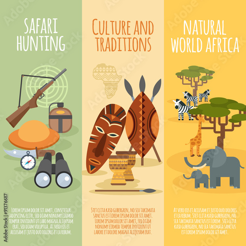 African culture flat vertical banners set  