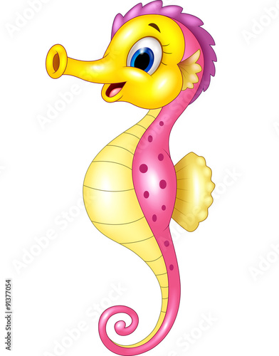 Cartoon happy seahorse isolated on white background