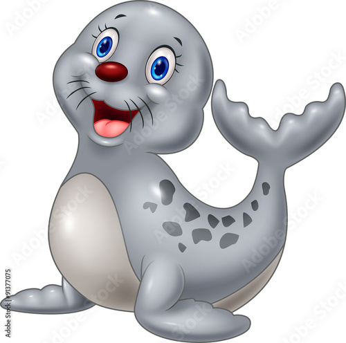 Cute baby seal cartoon on white background