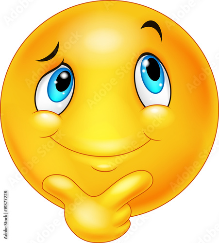 Happy cartoon emoticon thinking