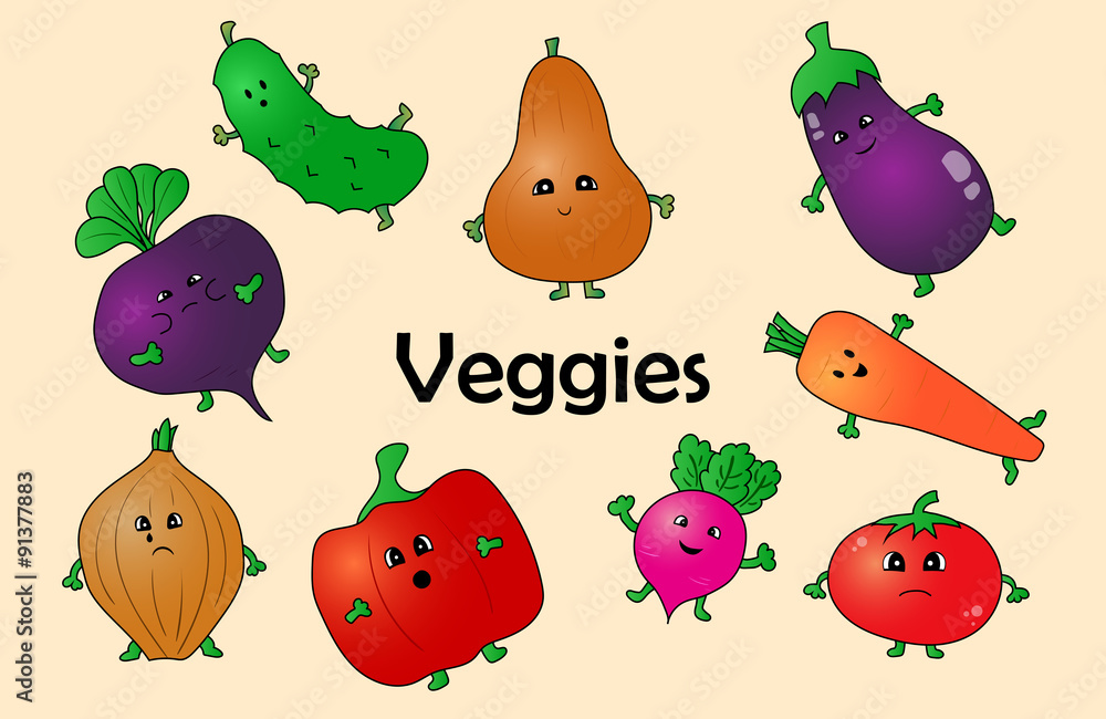 Fototapeta premium Cartoon Vector Illustration of Funny Vegetables