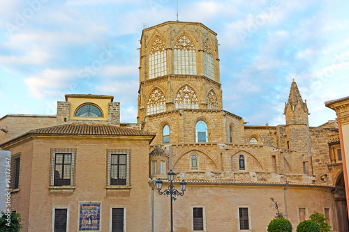 The Metropolitan Cathedral–Basilica of the Assumption of Our Lady of Valencia, Spain. An octagonal tower of the cathedral in the early morning.