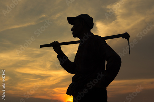 Schilderij op canvas Farmer and sunset