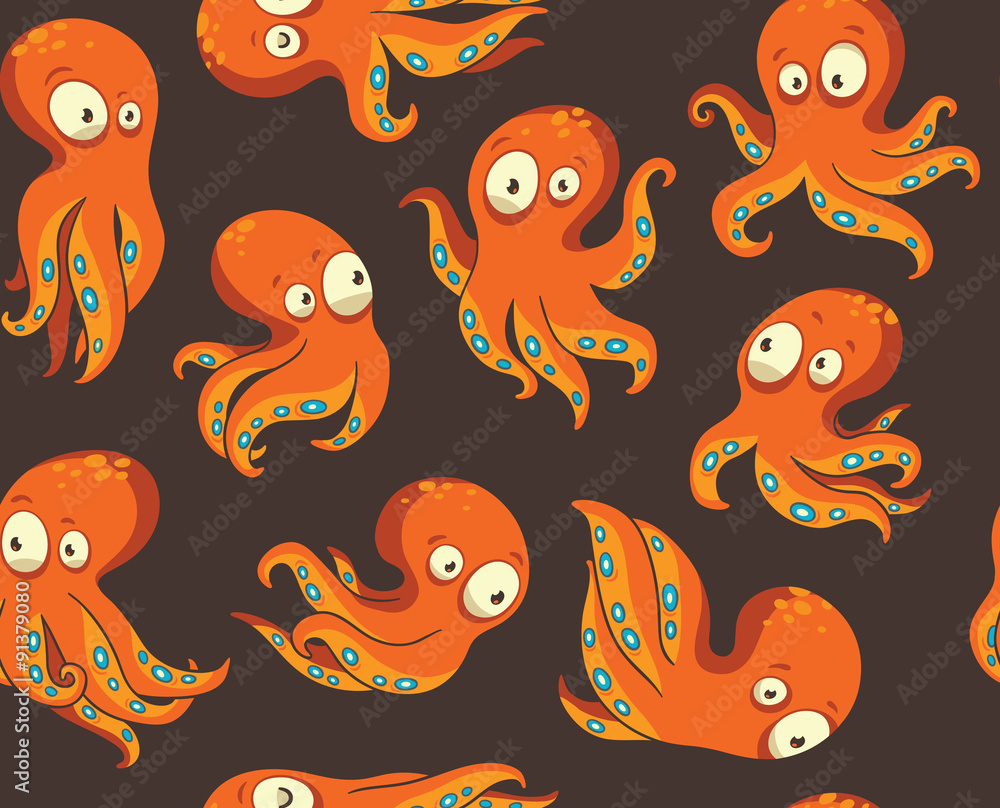 Octopuses in cartoon seamless pattern Octopuses in cartoon seamless pattern