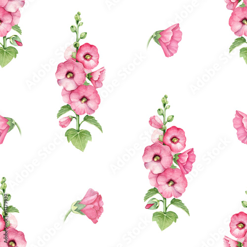 Tableau sur toile Seamless pattern with watercolor illustration of mallow flowers