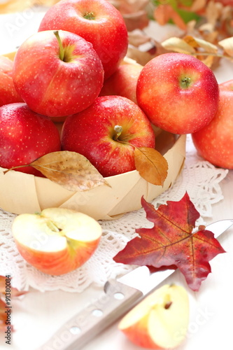 Red ripe apples in autumn