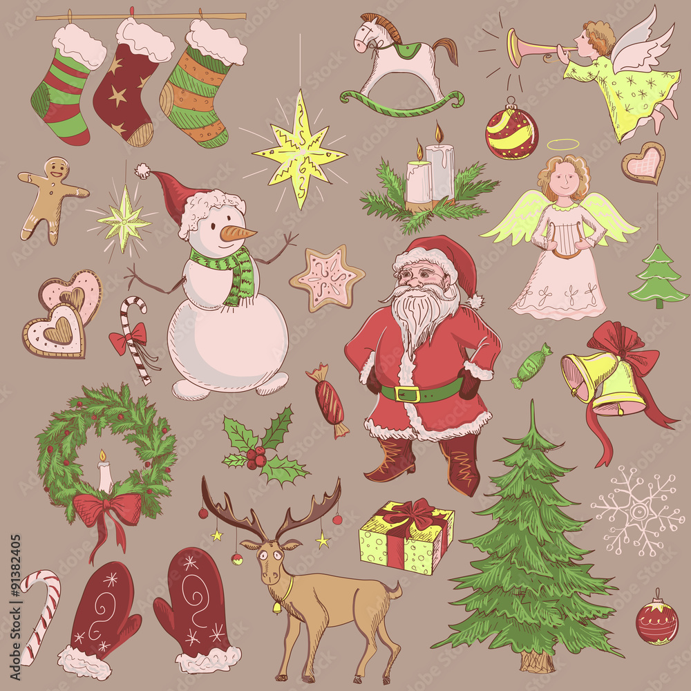 Obraz Hand drawn Christmas and New year collection