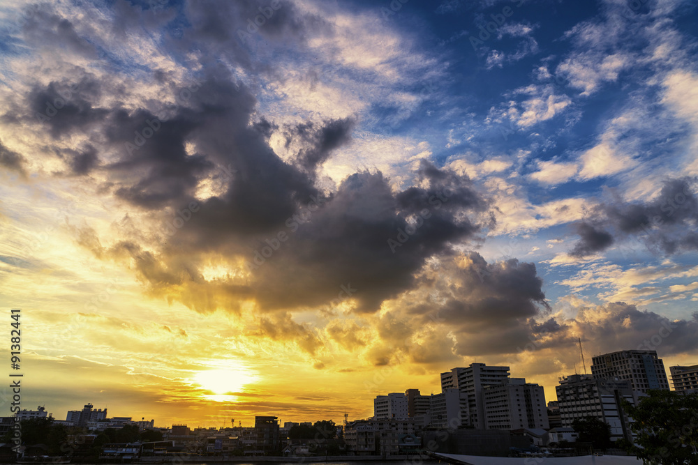 Sunset in urban area of Bangkok, Thailand