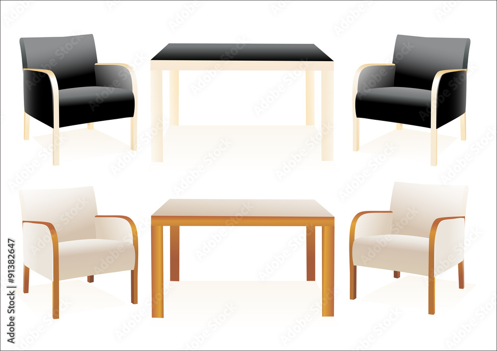 Modern table with two chairs on white background. Modern table with two chairs on white background.