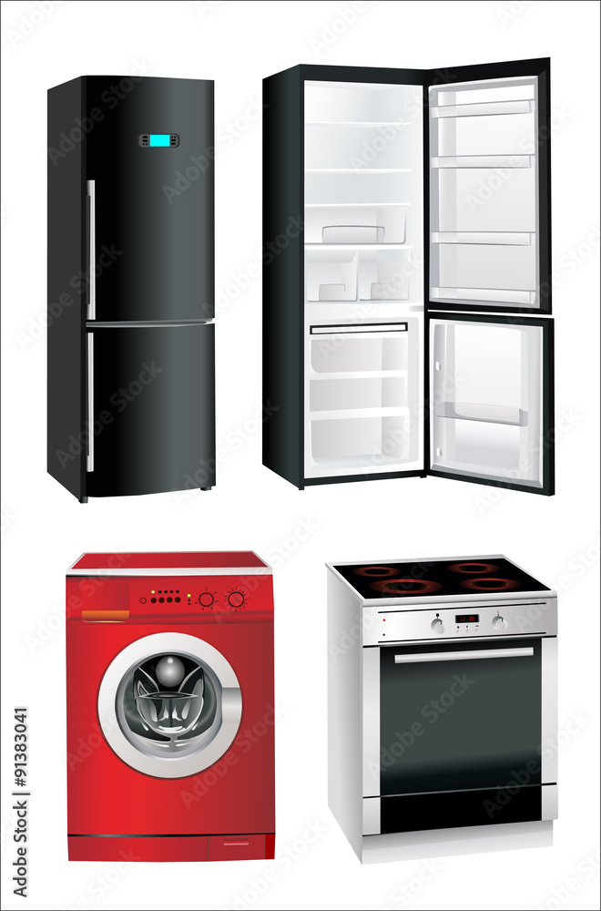 picture of household appliances on a white background picture of household appliances on a white background