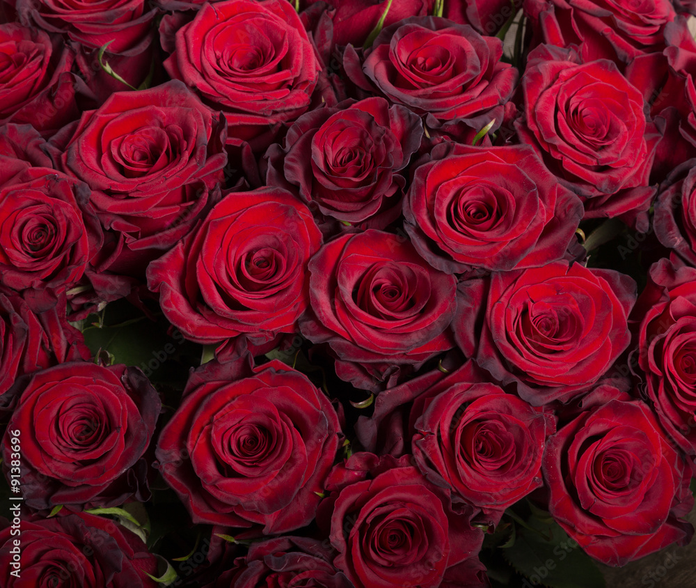 Plenty red natural roses background