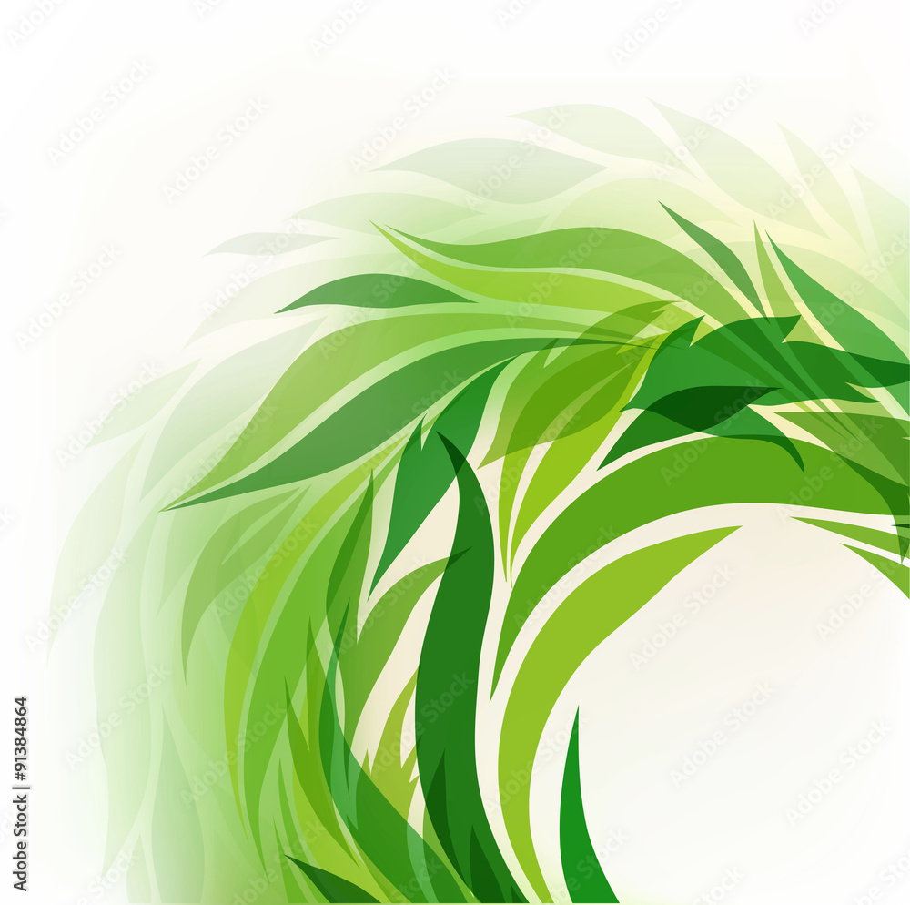 abstract composition with green leaves on a light background abstract composition with green leaves on a light background