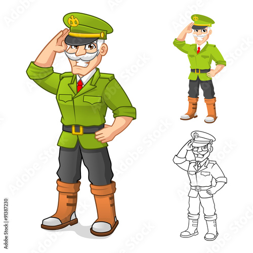 Fotografija High Quality General Army Cartoon Character with Salute Hand Pose Include Flat D