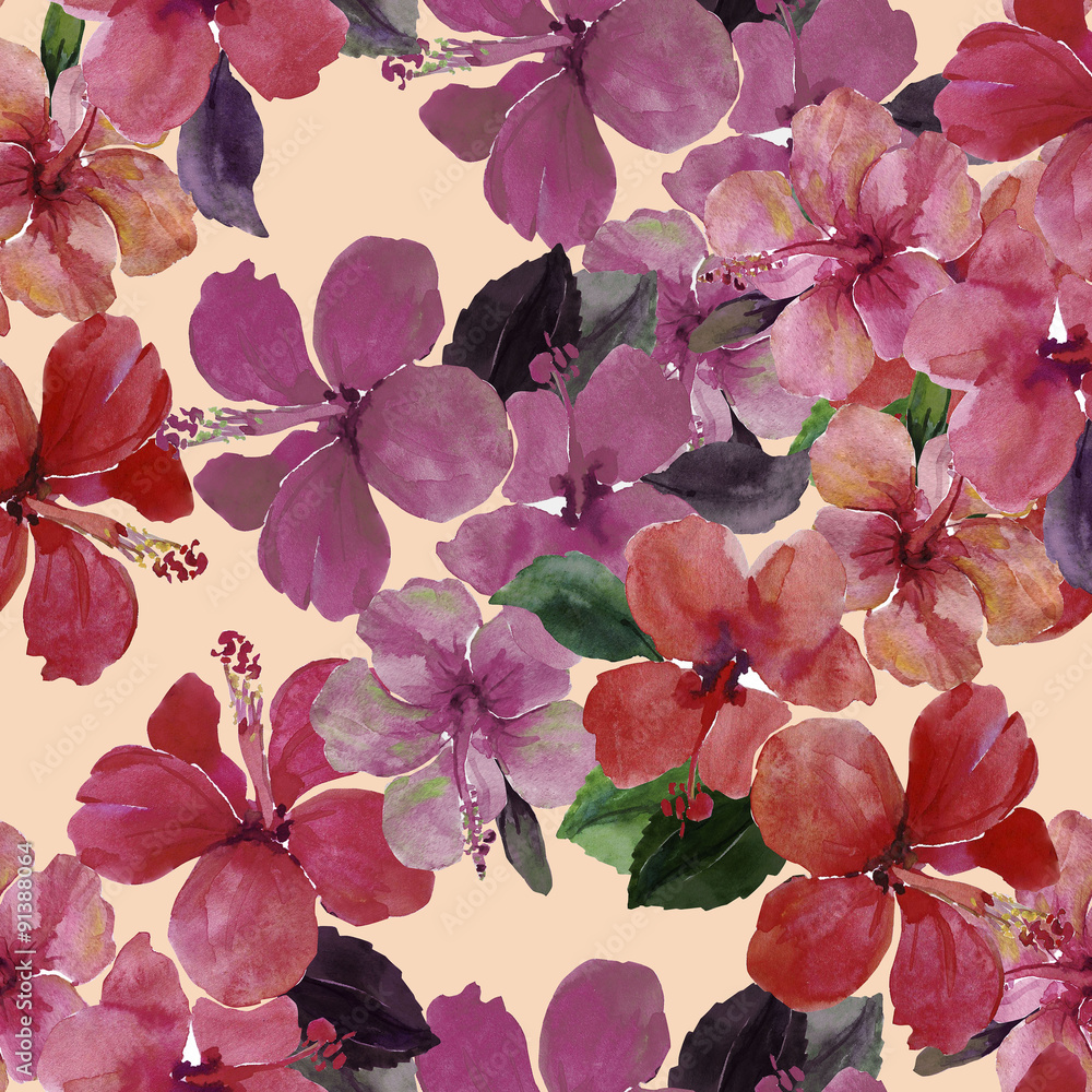 Flowers summer hibiscus bush pattern