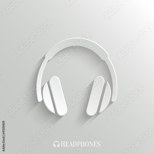 Headphones icon - vector white app button