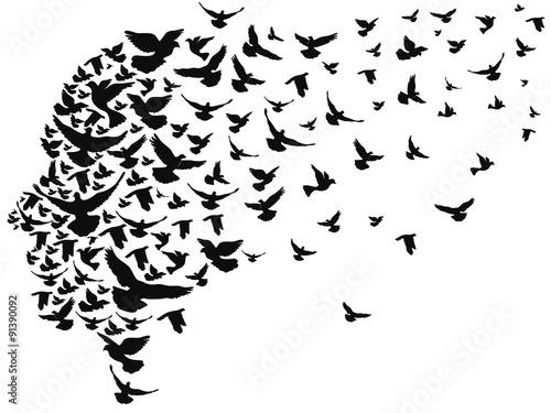 Fotografie doves flying away with human head