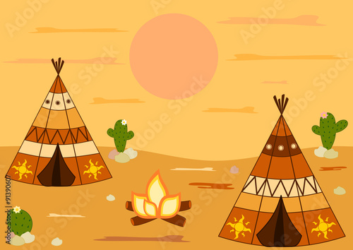 indian american native teepee tent cartoon vector background illustration