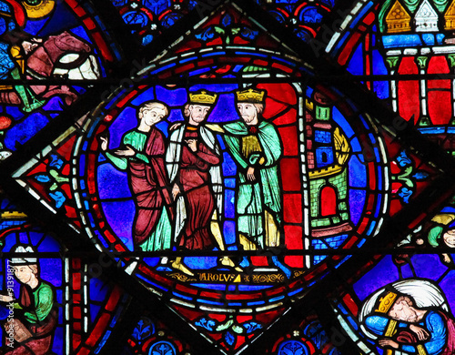 Stained Glass of Charlemagne at Chartres Cathedral