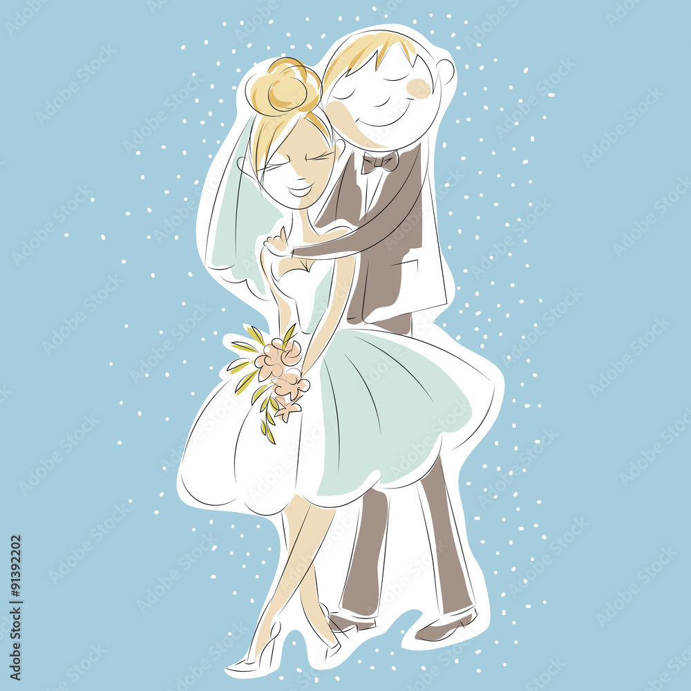 Wedding Day invitation with sweet couple, cartoon bride and groom, Stock  Vector | Adobe Stock
