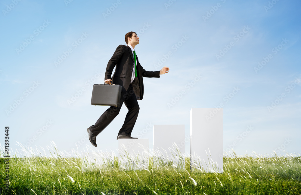 Business Man Climbing Up Steps Outdoors Concept Business Man Climbing Up Steps Outdoors Concept