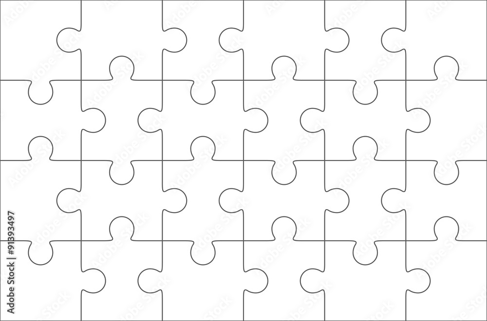 Jigsaw puzzle blank 6x4 elements, twenty four vector pieces. - obrazy, fototapety, plakaty 