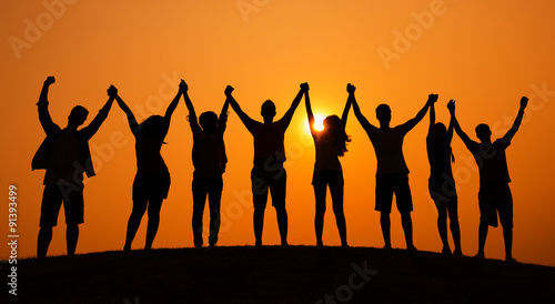 Group Of People Celebration Cheerful Sunset Concept photo