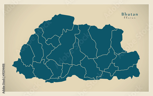Modern Map - Bhutan with districts BT