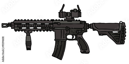 Automatic gun, hand drawn vector illustration