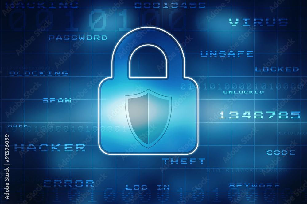 Security concept: Lock on digital screen, contrast, 3d render Security concept: Lock on digital screen, contrast, 3d render
