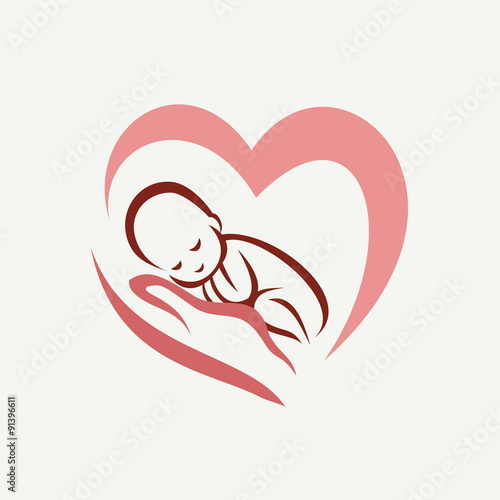 newborn baby lying on the hand symbol, childbirth and parenthood