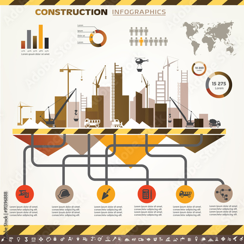 building and construction infographics, vector icons set, design