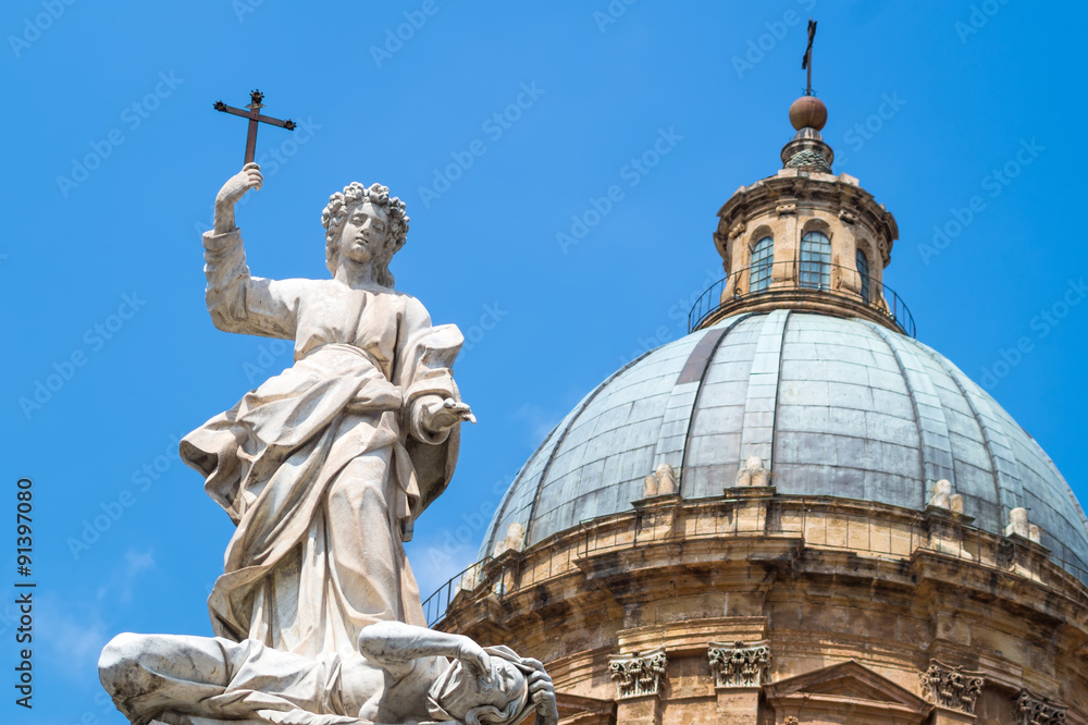Statue of Santa Rosalia next to the cathedral of Palermo. Sicily