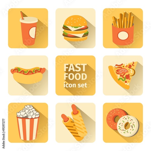 vector icon set fast food. flat design