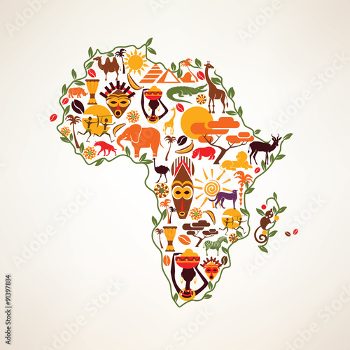 Africa travel map, decrative symbol of Africa continent with eth