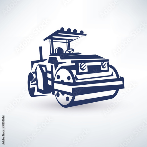 road roller, stylized vector symbol