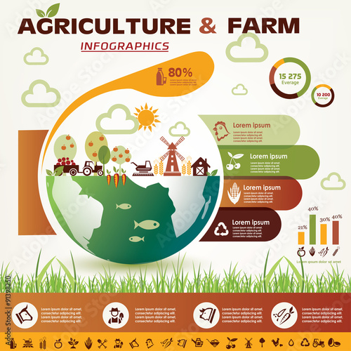 agriculture and farming infographics, vector icons collection