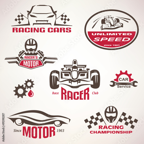 race cars, racing emblem and label set, vector symbols collectio